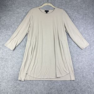 J Jill Wearever Collection Tunic Top Womens M Beige Side Slits Travel Blouse*
